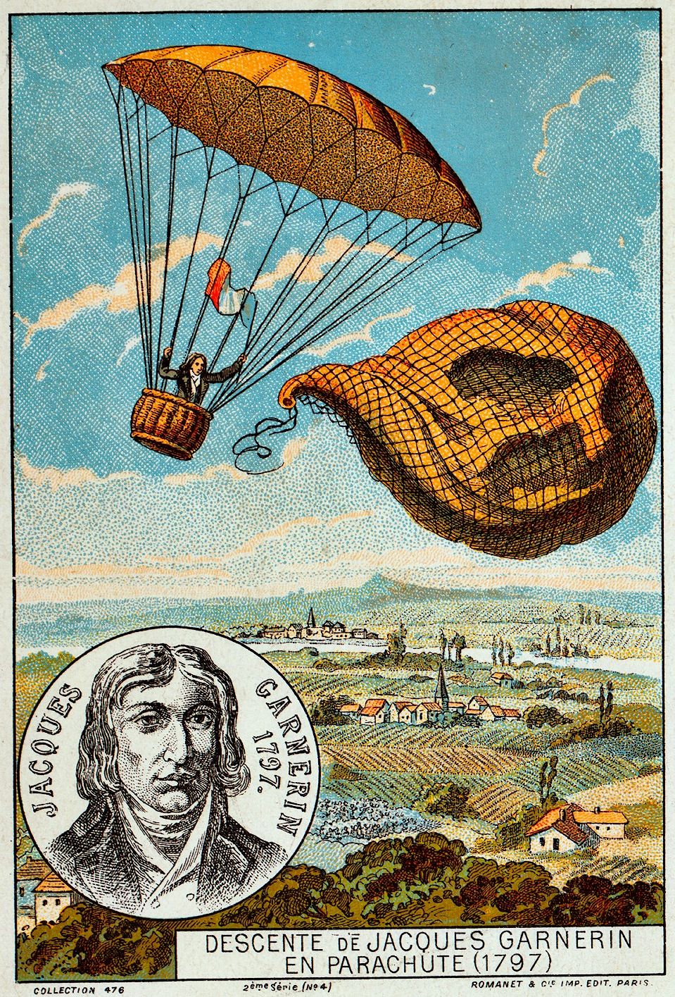 Андре-Жак Гарнеренье приземляется на парашюте