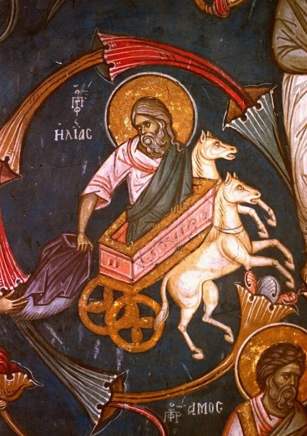 Огненное восхождение Илии Пророка. Фреска [Сербия, ок. 1350]