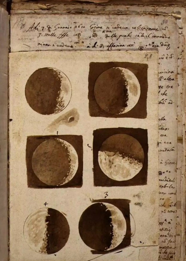 Галилео Галилей. Зарисовка Луны [1609]